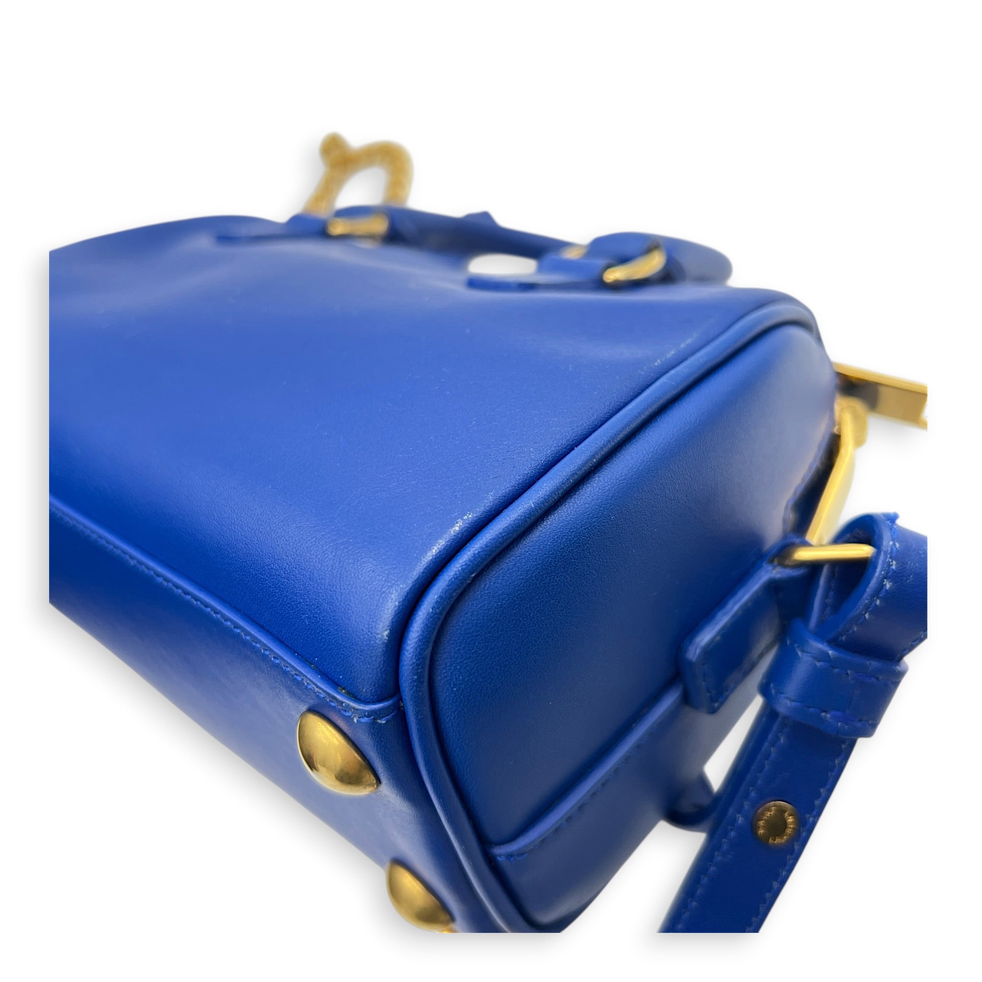 Duffle Toy Top Handle Bag Blue in Calfskin, Gold hardware