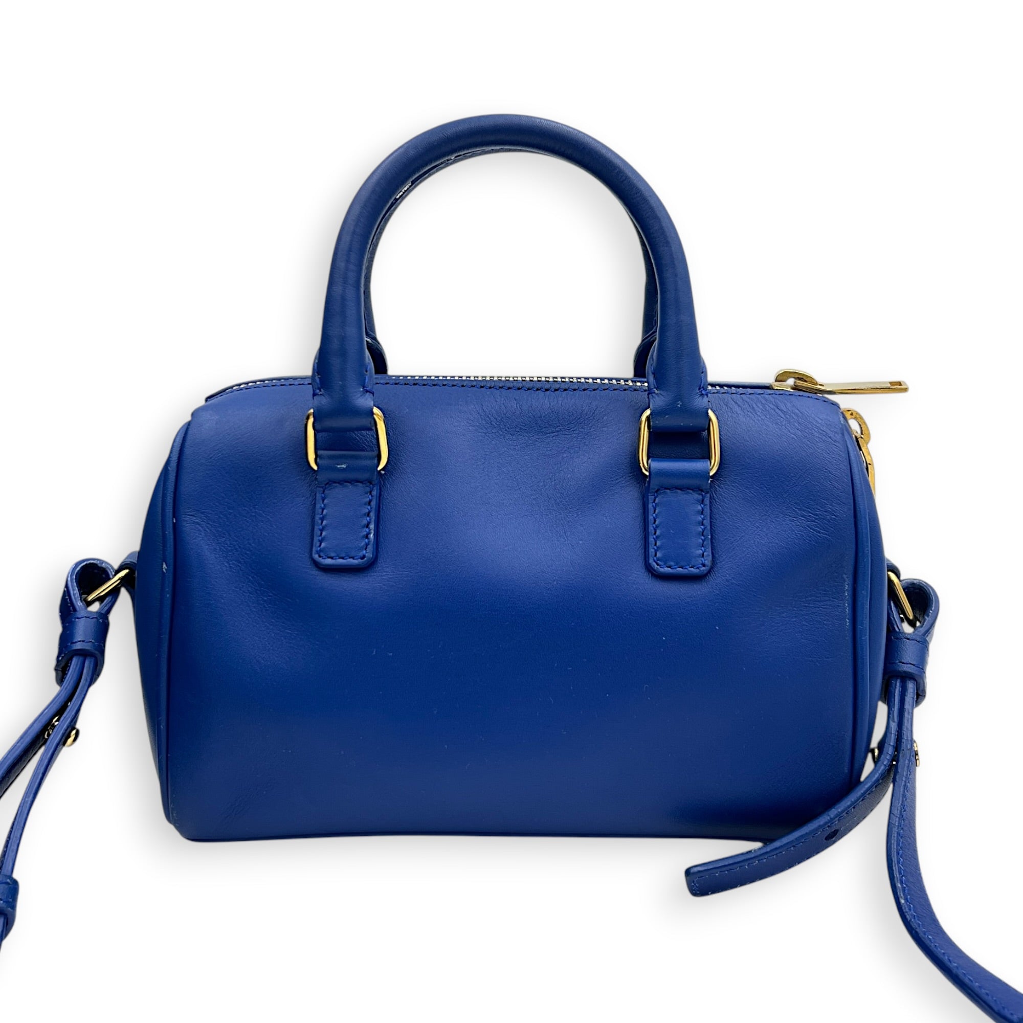 Duffle Toy Top Handle Bag Blue in Calfskin, Gold hardware