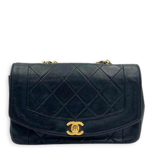 Vintage Diana Crossbody Bag Black in Lambskin, Gold hardware