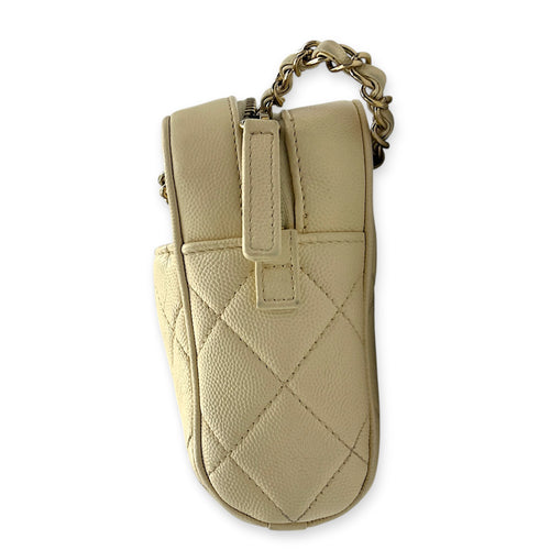 CC Camera Shoulder Bag Beige in Caviar Leather, Gold hardware