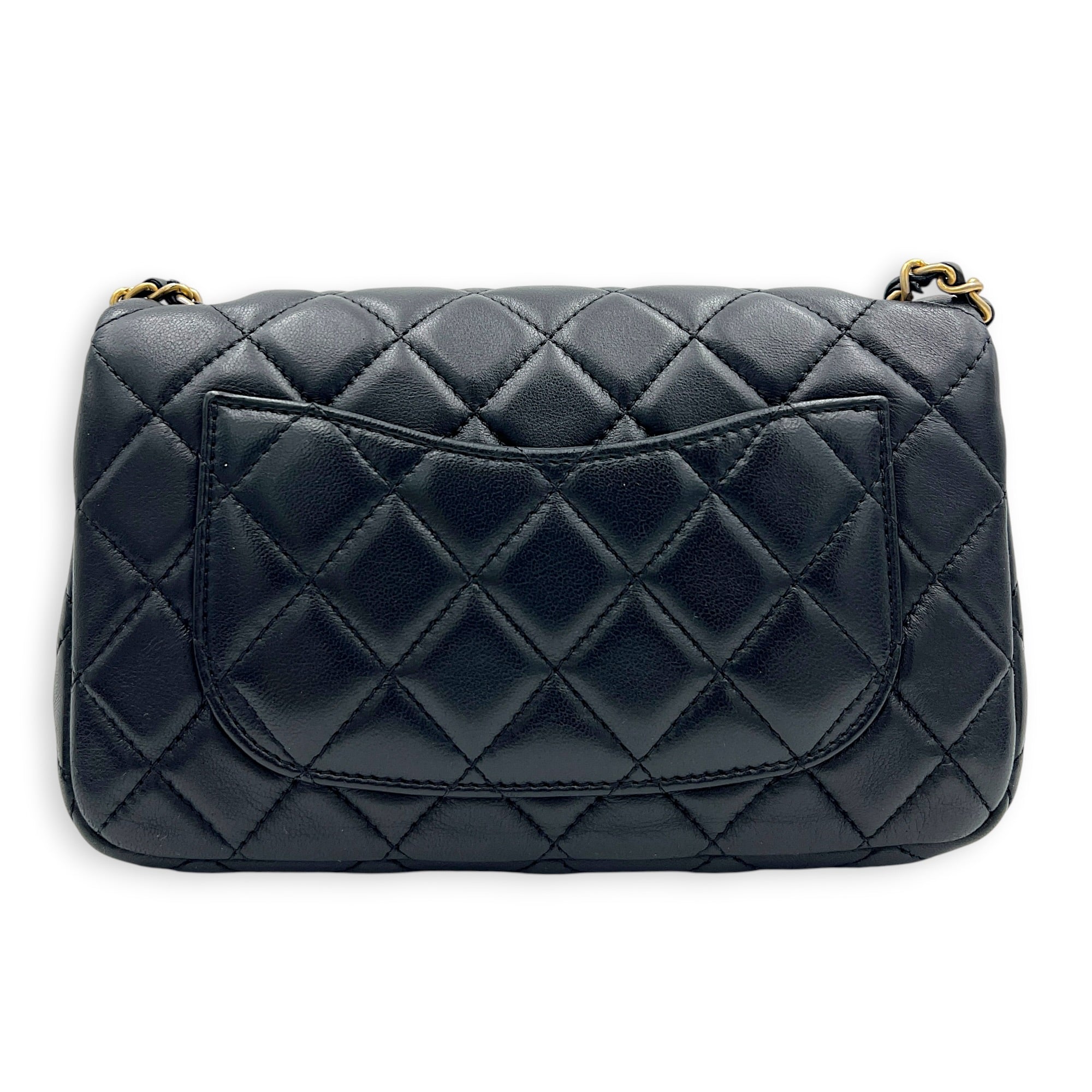 CC Mini Rectangle Pearl Crush Shoulder Bag Black in Lambskin, Gold hardware