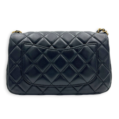 CC Mini Rectangle Pearl Crush Shoulder Bag Black in Lambskin, Gold hardware