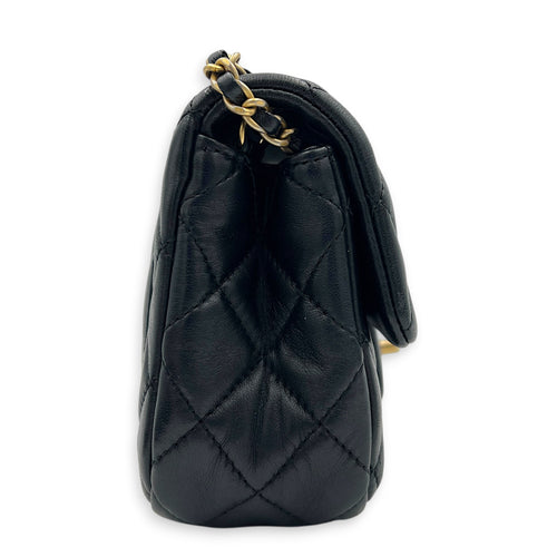 CC Mini Rectangle Pearl Crush Shoulder Bag Black in Lambskin, Gold hardware