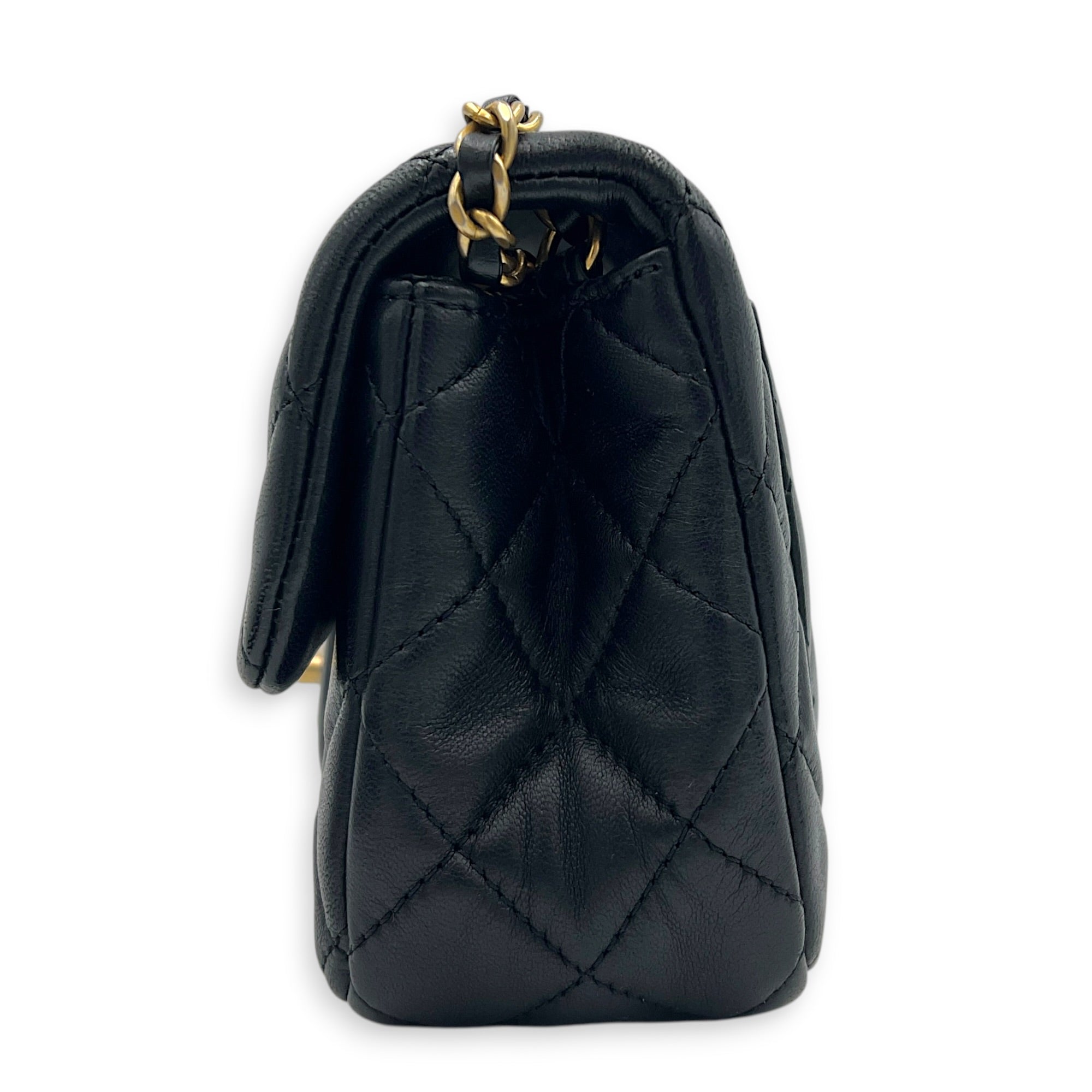 CC Mini Rectangle Pearl Crush Shoulder Bag Black in Lambskin, Gold hardware