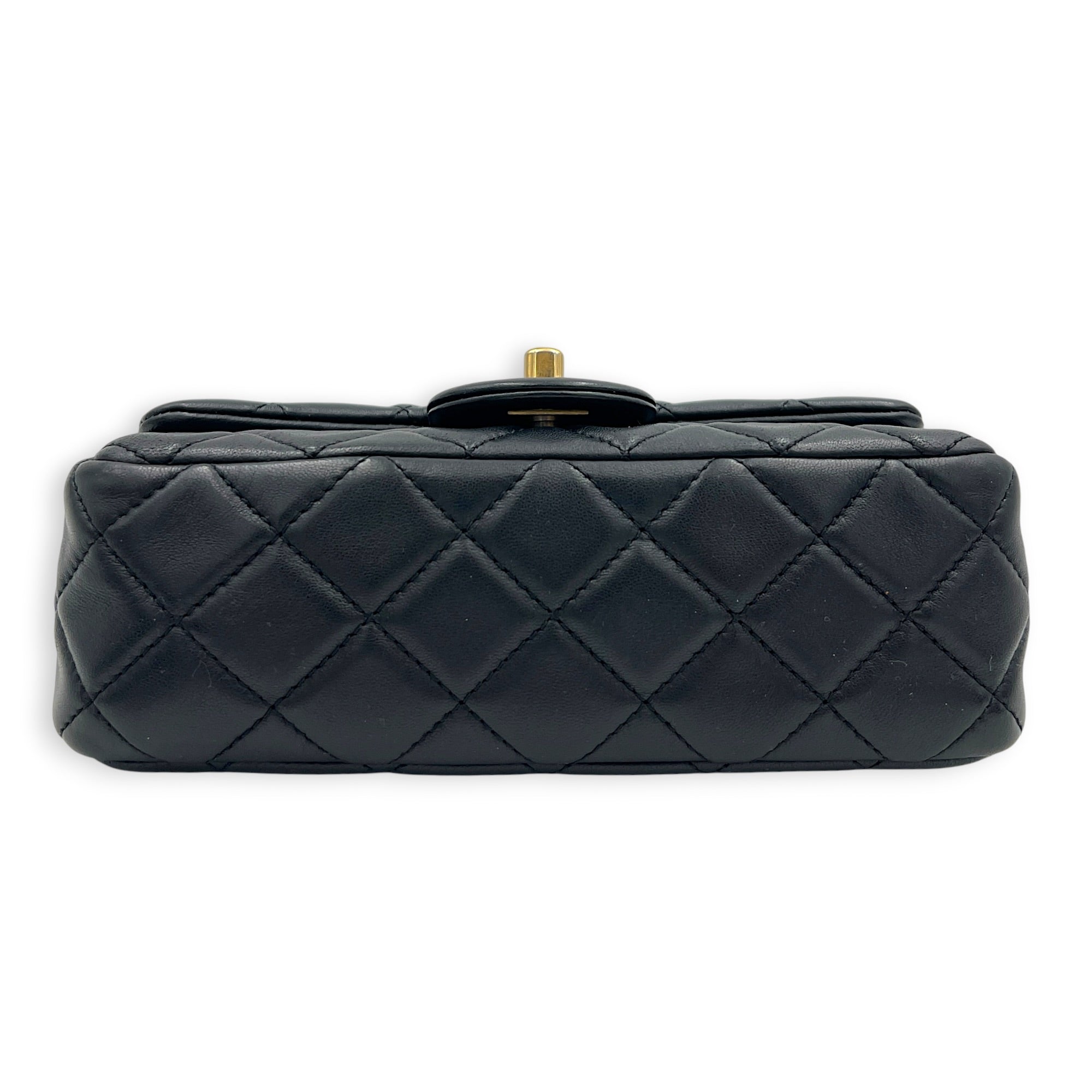 CC Mini Rectangle Pearl Crush Shoulder Bag Black in Lambskin, Gold hardware