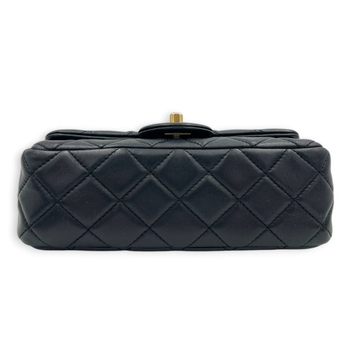 CC Mini Rectangle Pearl Crush Shoulder Bag Black in Lambskin, Gold hardware