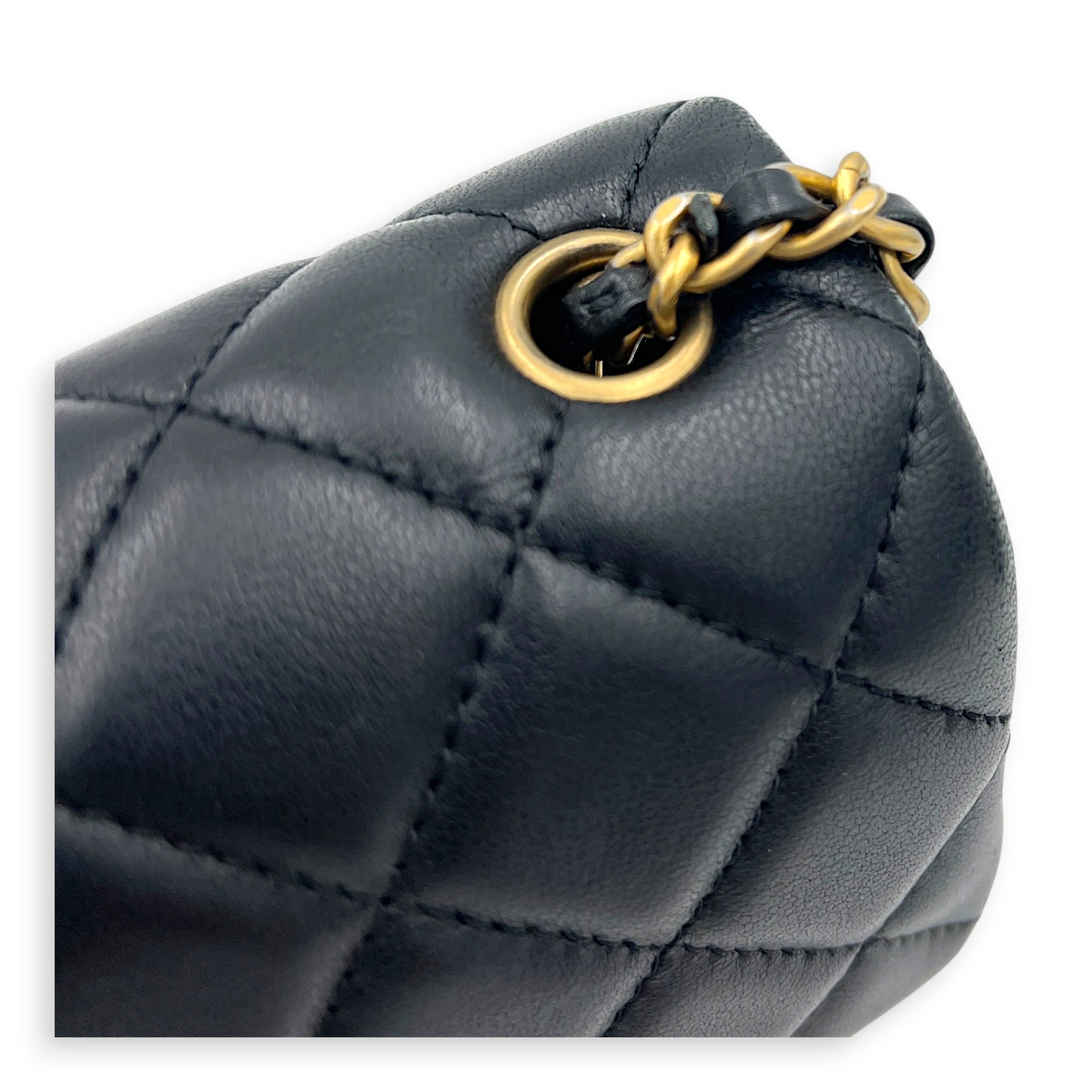 CC Mini Rectangle Pearl Crush Shoulder Bag Black in Lambskin, Gold hardware