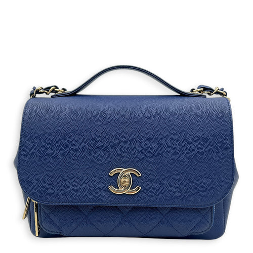 Business Affinity Top Handle Bag Blue in Caviar Leather, Gold hardware