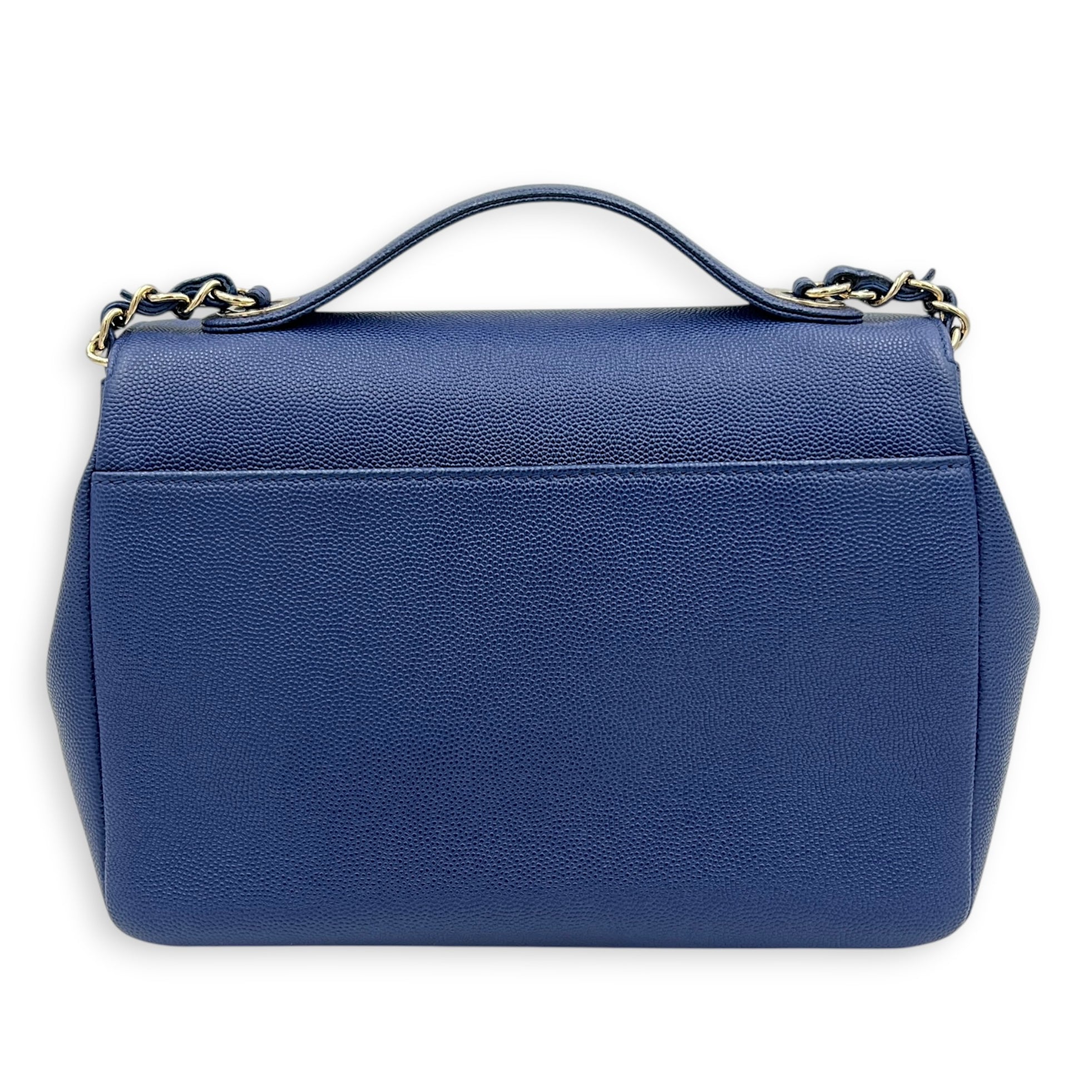 Business Affinity Top Handle Bag Blue in Caviar Leather, Gold hardware