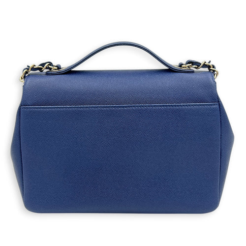 Business Affinity Top Handle Bag Blue in Caviar Leather, Gold hardware
