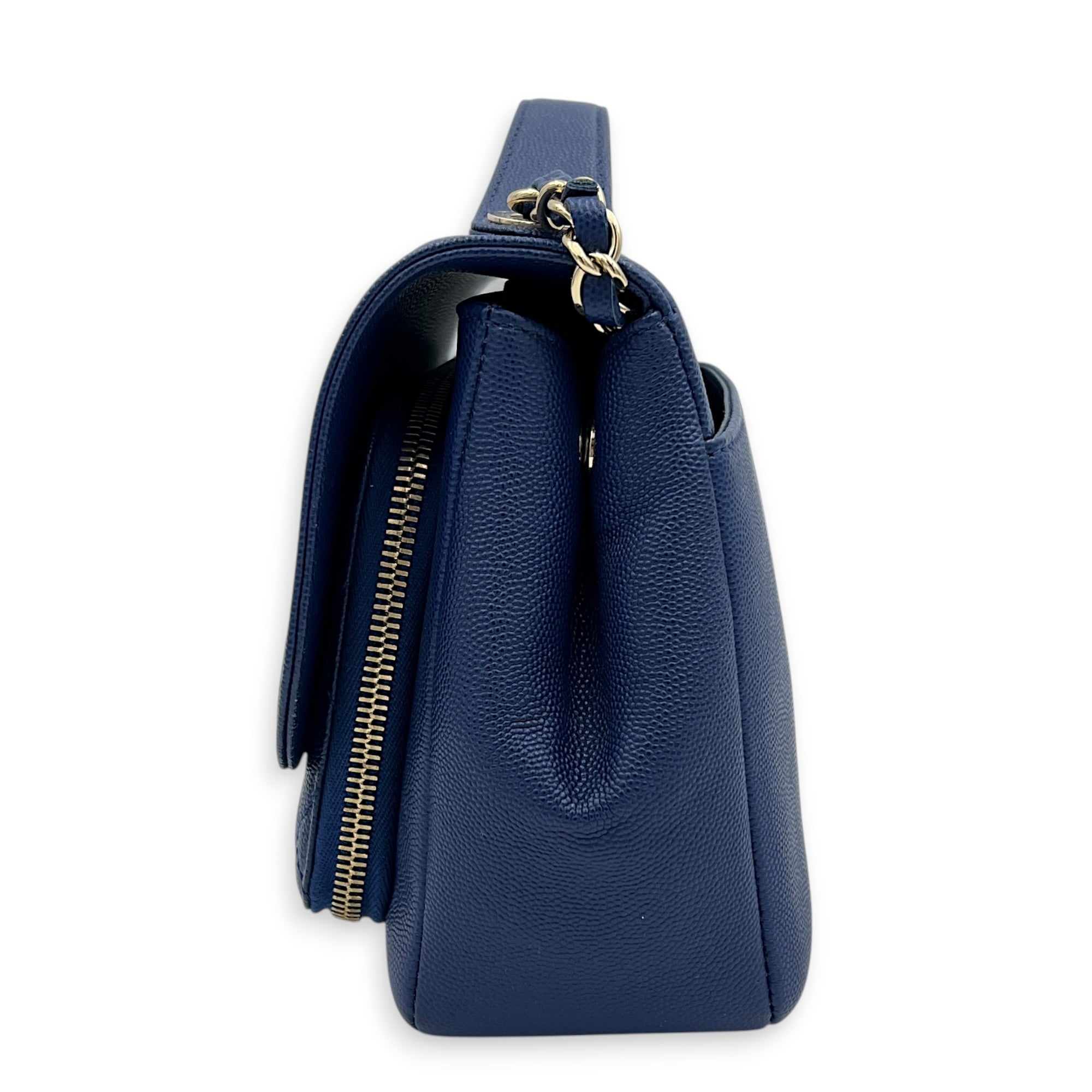 Business Affinity Top Handle Bag Blue in Caviar Leather, Gold hardware