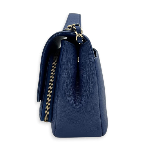 Business Affinity Top Handle Bag Blue in Caviar Leather, Gold hardware