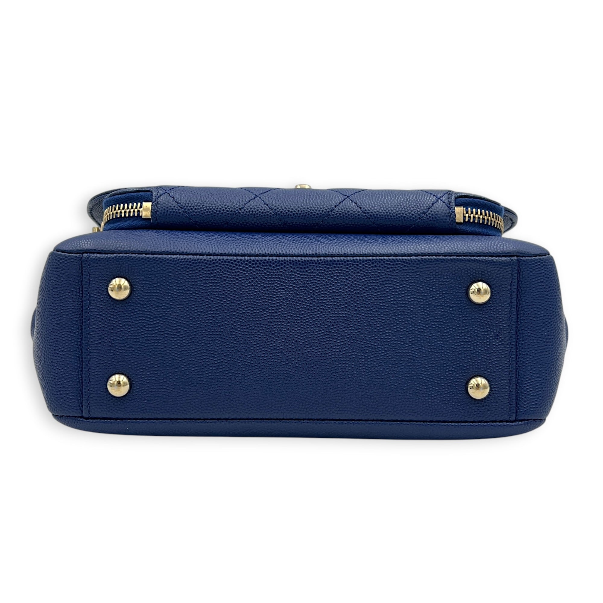 Business Affinity Top Handle Bag Blue in Caviar Leather, Gold hardware
