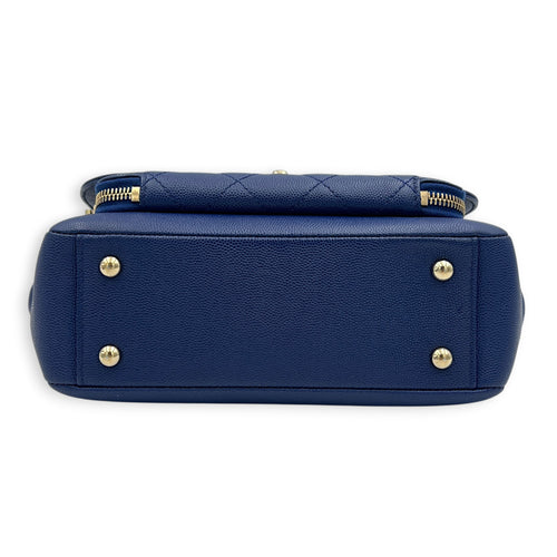 Business Affinity Top Handle Bag Blue in Caviar Leather, Gold hardware