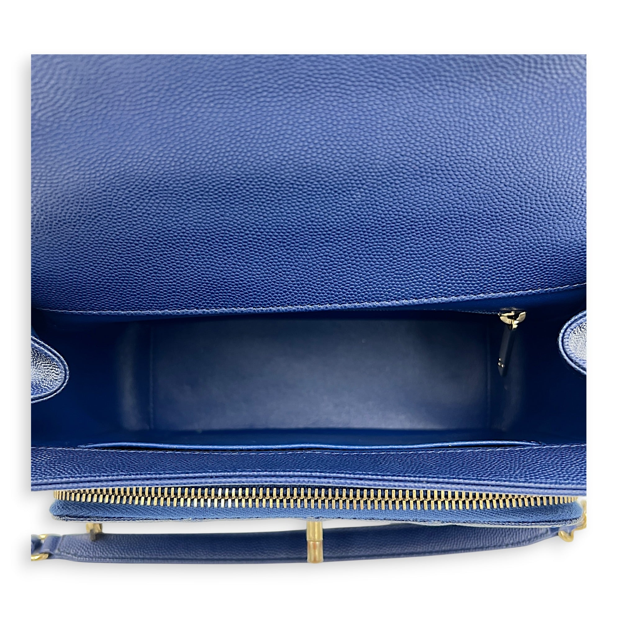 Business Affinity Top Handle Bag Blue in Caviar Leather, Gold hardware