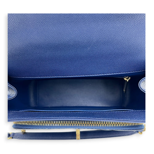 Business Affinity Top Handle Bag Blue in Caviar Leather, Gold hardware