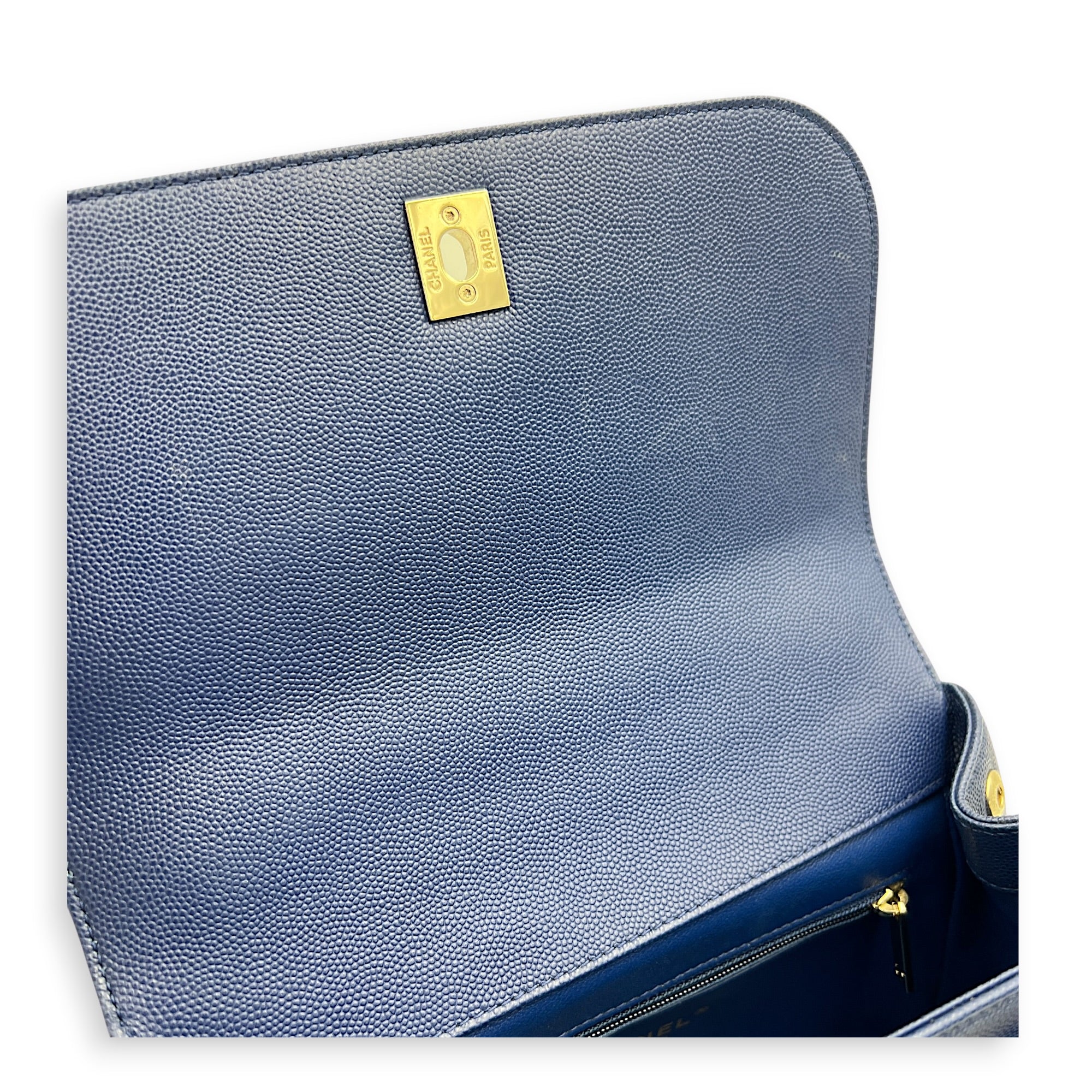 Business Affinity Top Handle Bag Blue in Caviar Leather, Gold hardware