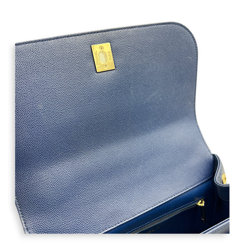 Business Affinity Top Handle Bag Blue in Caviar Leather, Gold hardware
