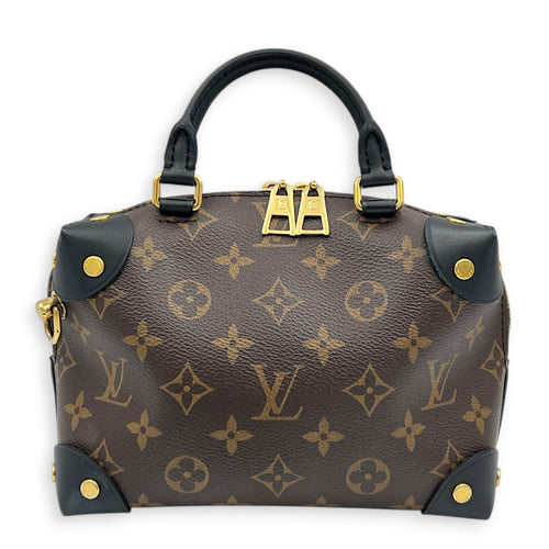 Petite Malle Souple Top Handle Bag Brown in Monogram Coated Canvas, Gold hardware