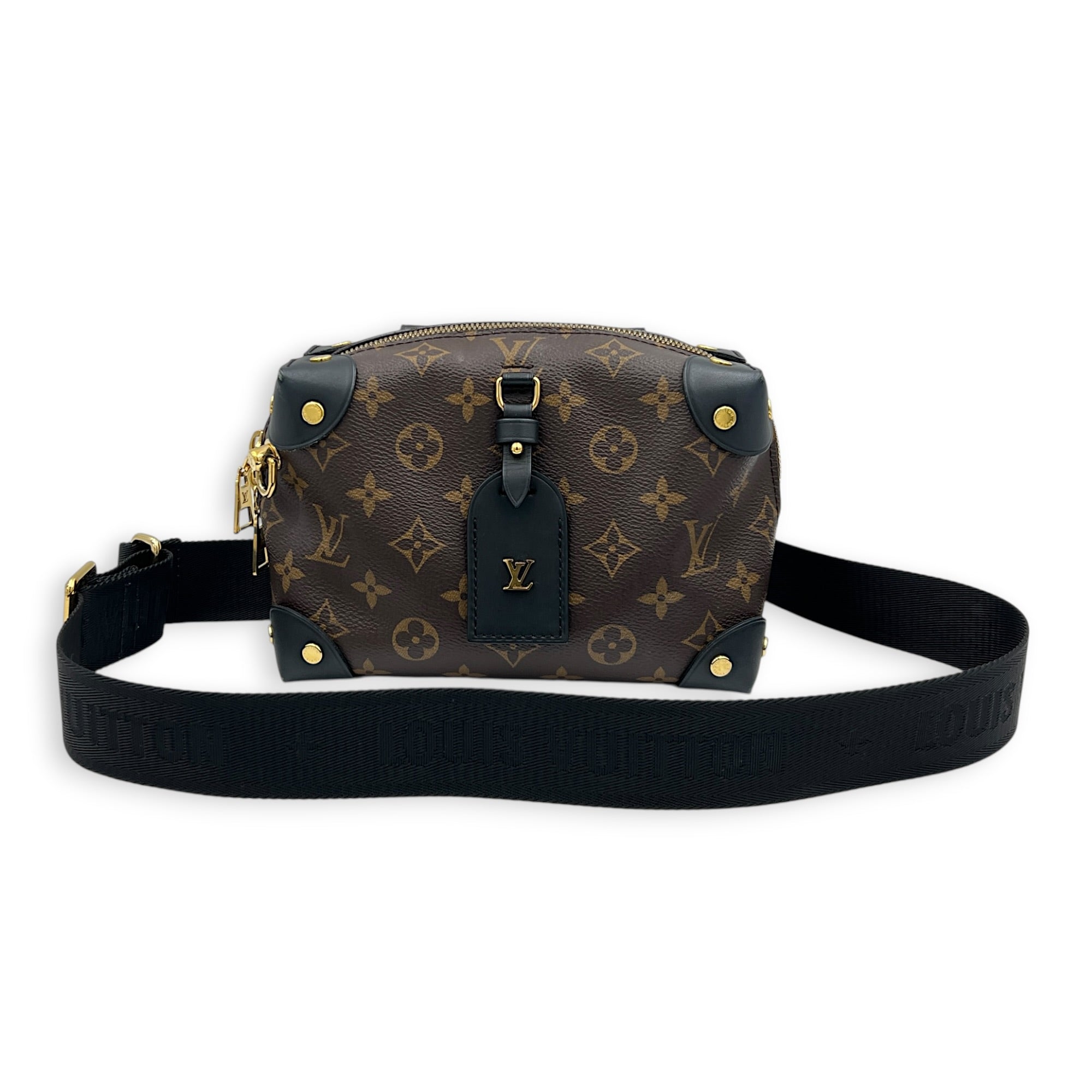 Petite Malle Souple Top Handle Bag Brown in Monogram Coated Canvas, Gold hardware