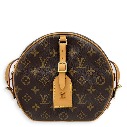 Boite a Chapeau MM Brown Shoulder Bag in Monogram Coated Canvas, Gold hardware
