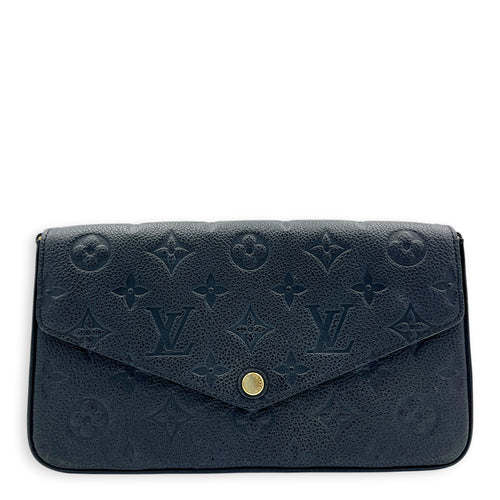 Felicie Wallet On Chain Blue in Empreinte Leather, Gold hardware