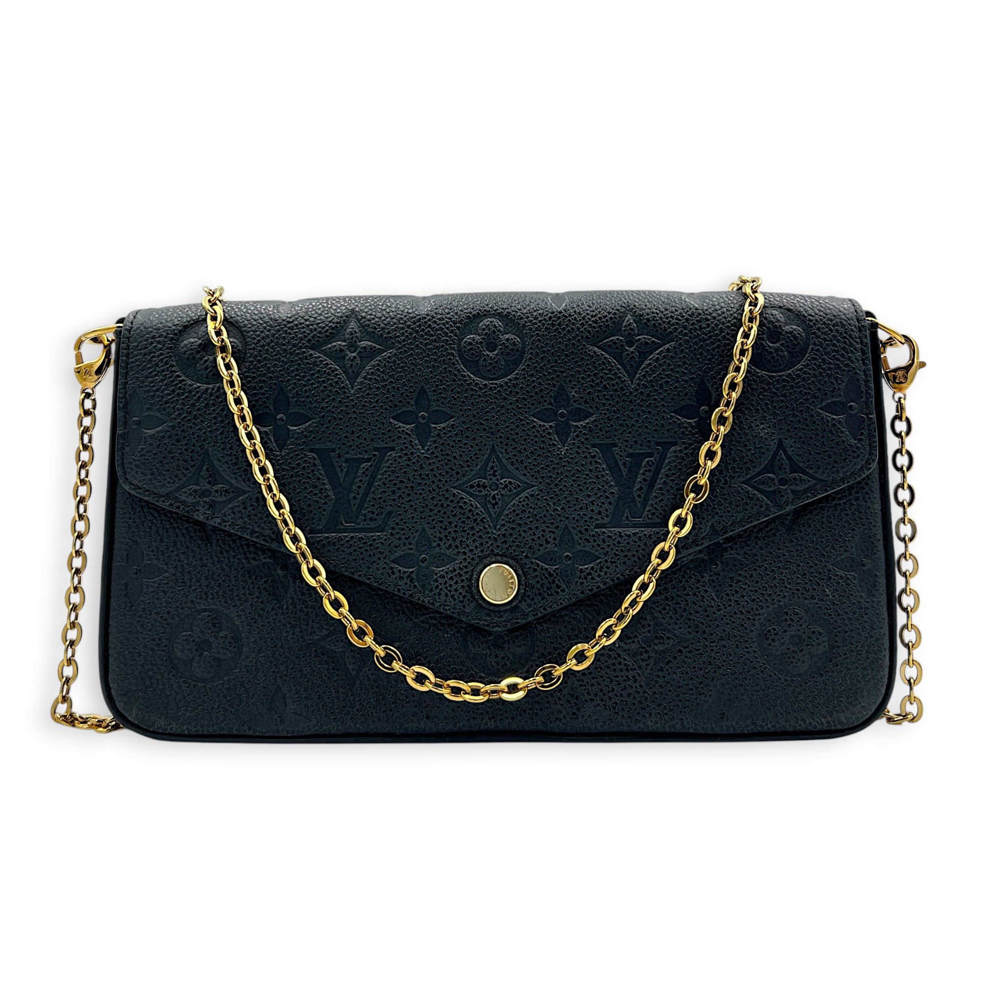 Felicie Wallet On Chain Blue in Empreinte Leather, Gold hardware