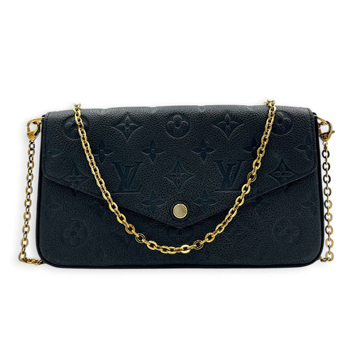 Felicie Wallet On Chain Blue in Empreinte Leather, Gold hardware