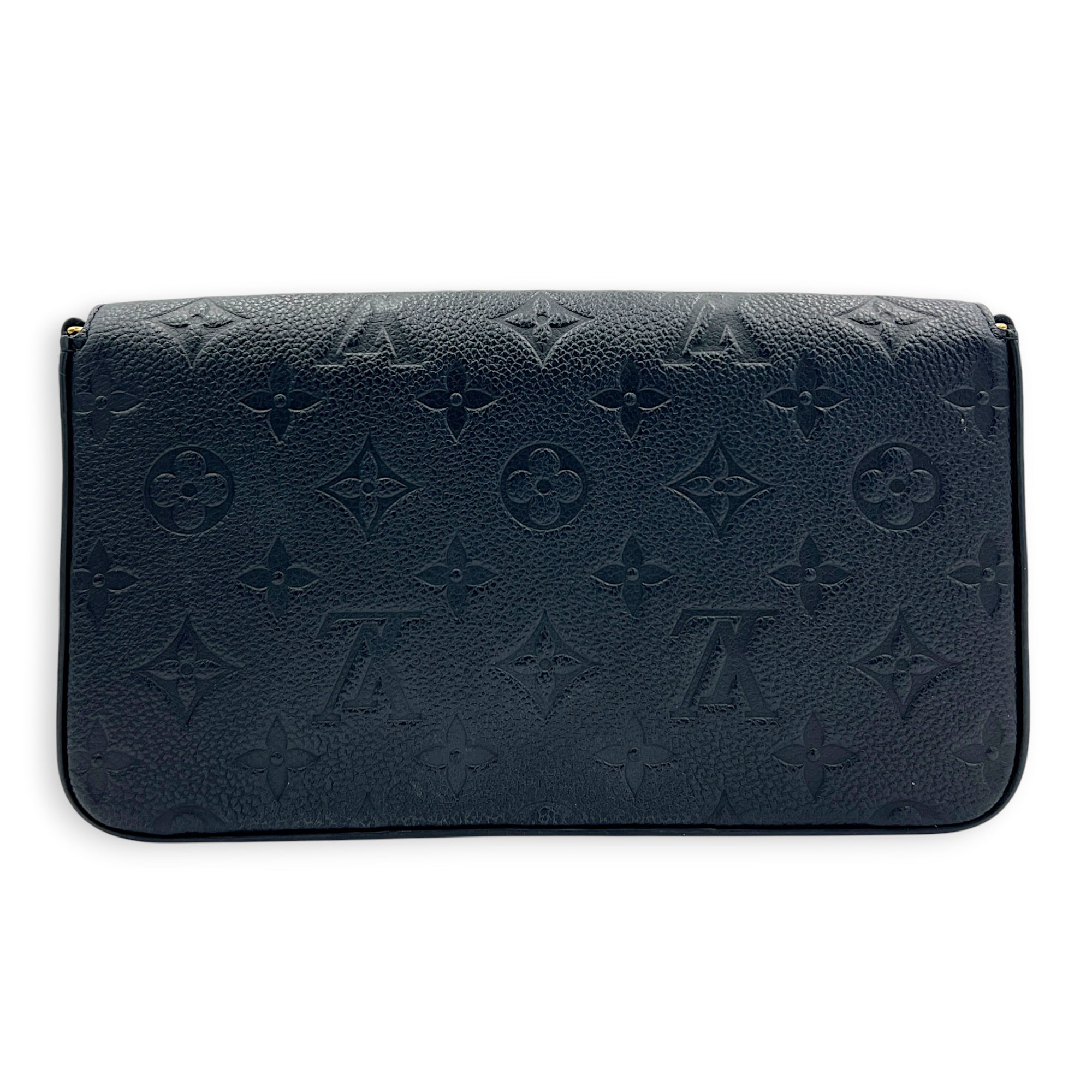 Felicie Wallet On Chain Blue in Empreinte Leather, Gold hardware