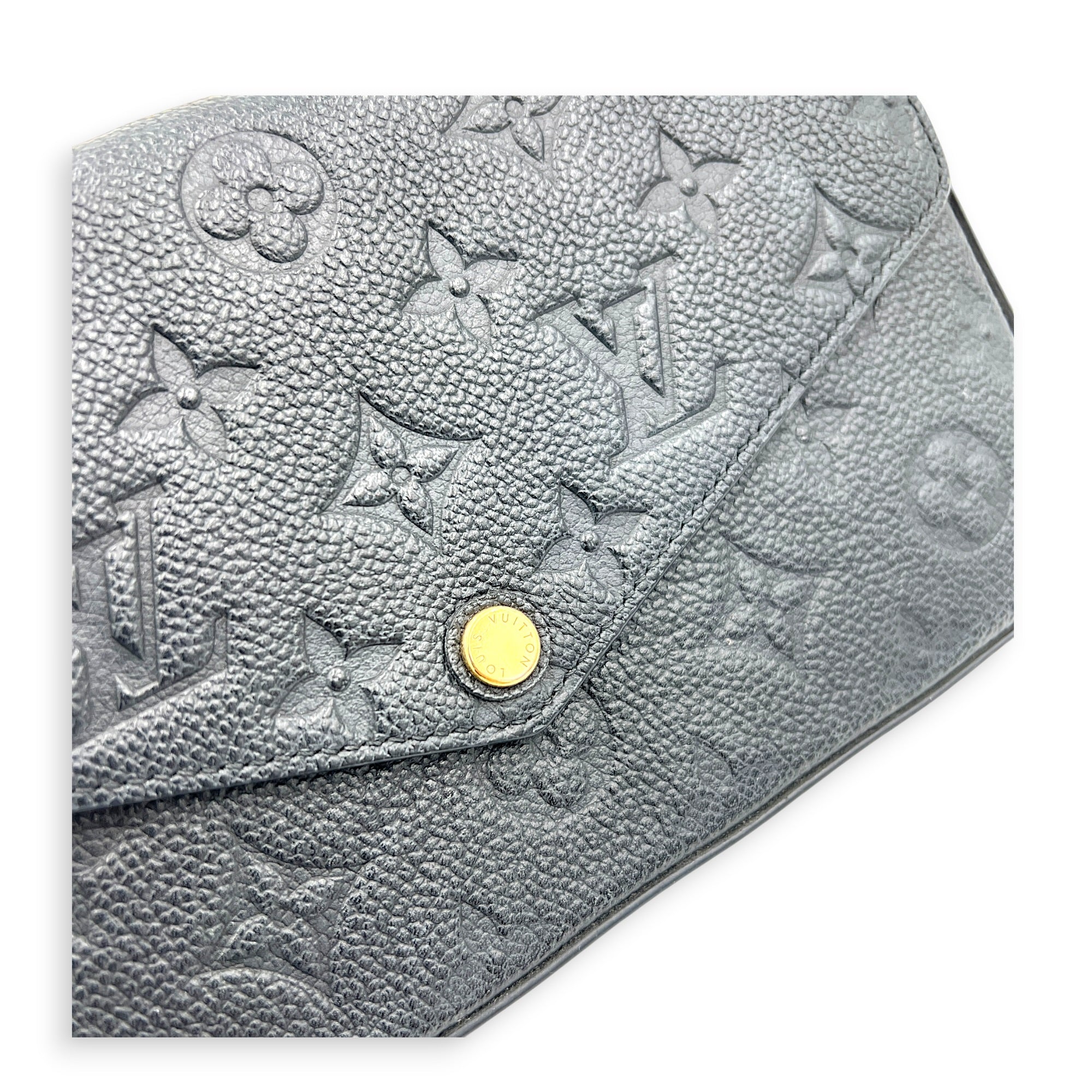 Felicie Wallet On Chain Blue in Empreinte Leather, Gold hardware