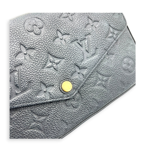 Felicie Wallet On Chain Blue in Empreinte Leather, Gold hardware