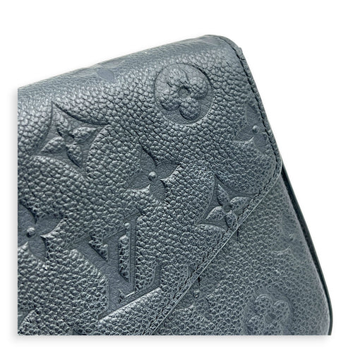 Felicie Wallet On Chain Blue in Empreinte Leather, Gold hardware