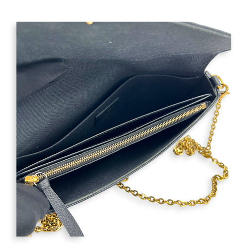 Felicie Wallet On Chain Blue in Empreinte Leather, Gold hardware