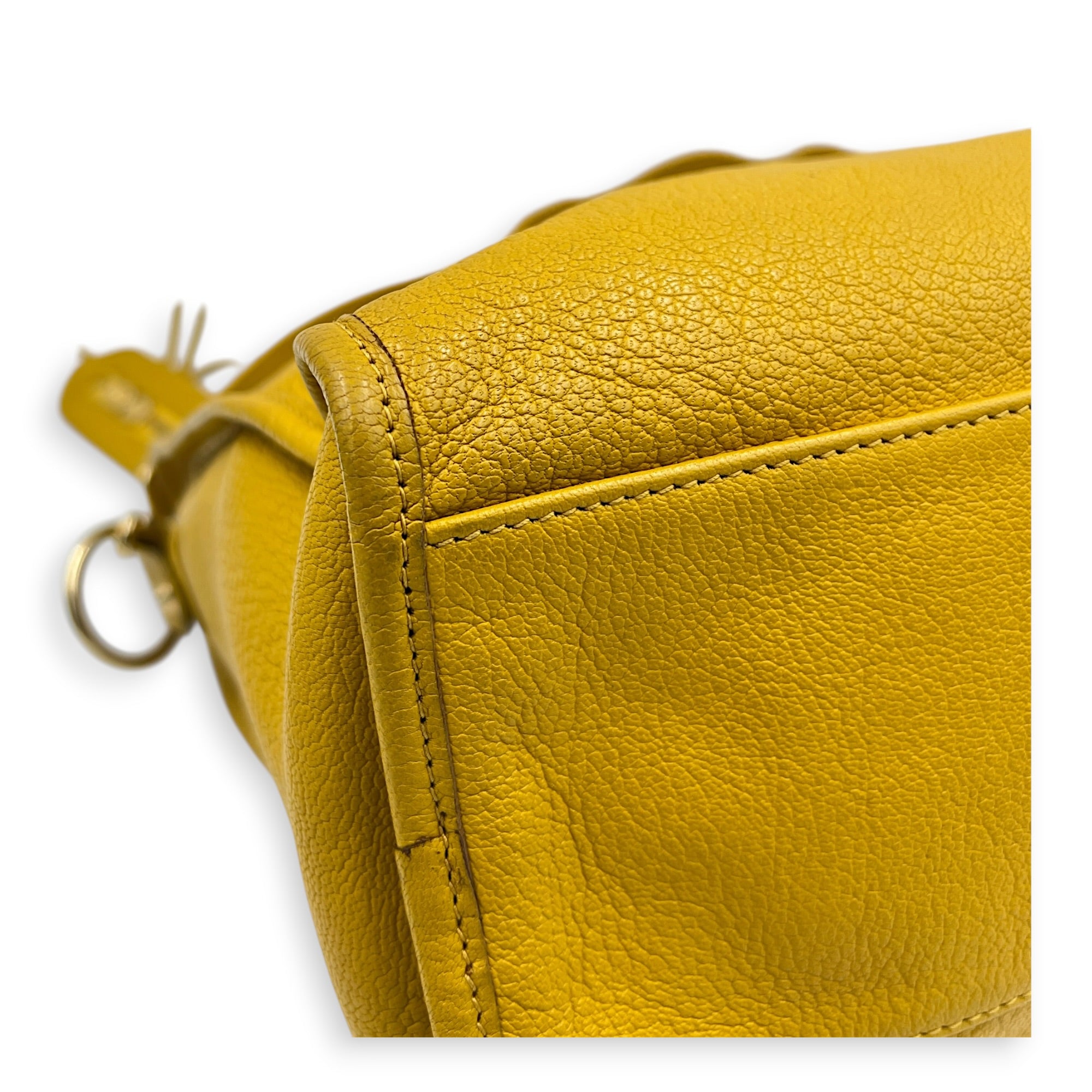 City Top Handle Bag Yellow in Goat Leather, Gold hardware