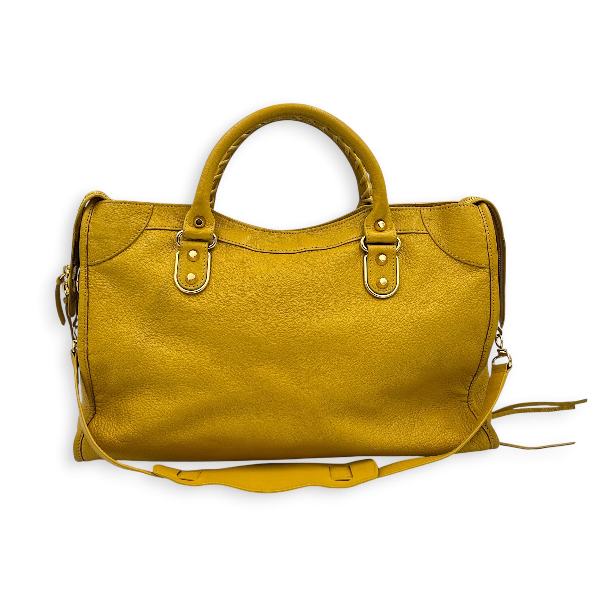 City Top Handle Bag Yellow in Goat Leather, Gold hardware