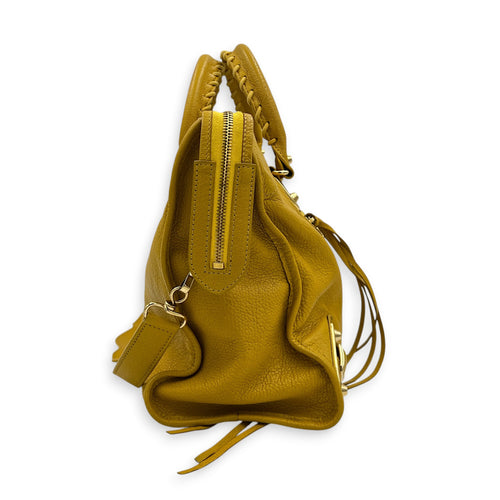 City Top Handle Bag Yellow in Goat Leather, Gold hardware