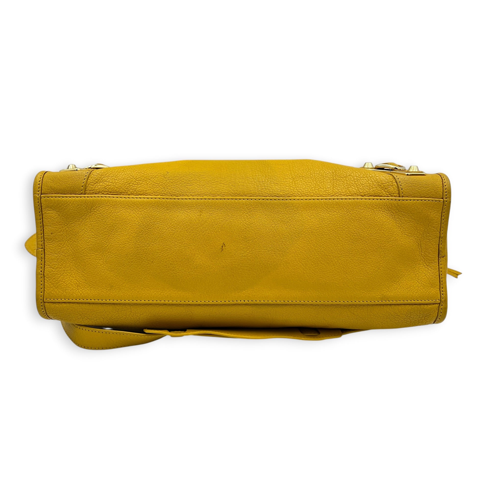 City Top Handle Bag Yellow in Goat Leather, Gold hardware
