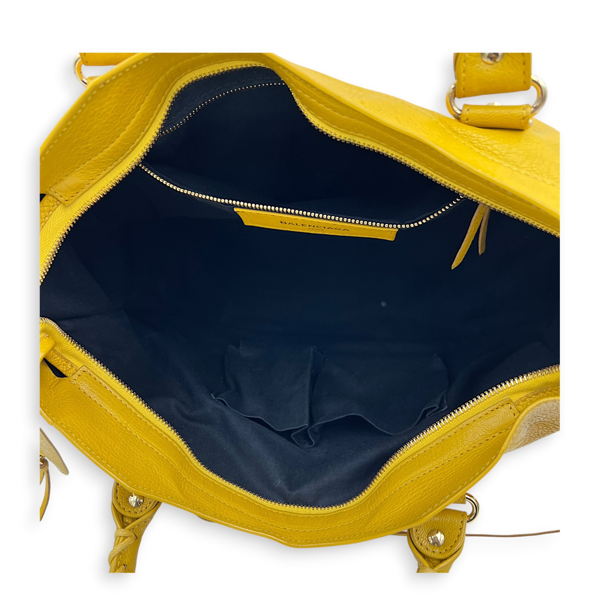 City Top Handle Bag Yellow in Goat Leather, Gold hardware