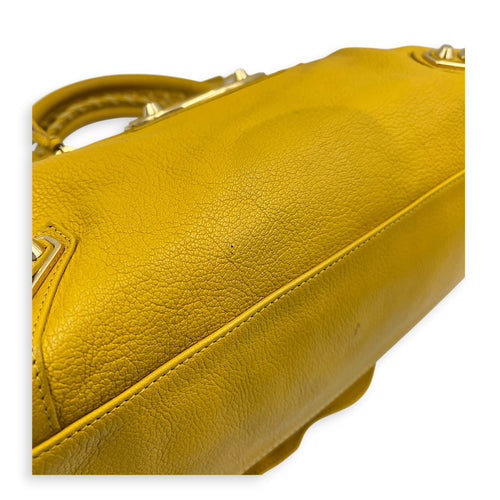 City Top Handle Bag Yellow in Goat Leather, Gold hardware