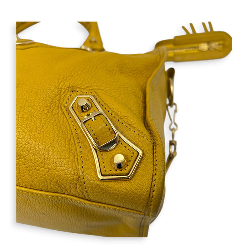City Top Handle Bag Yellow in Goat Leather, Gold hardware