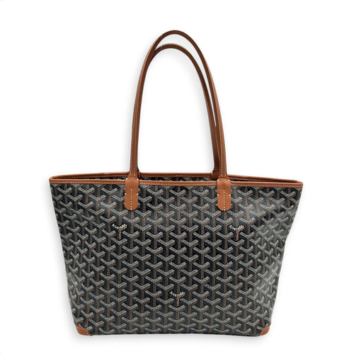 Artois Tote Bag PM Brown in Coated Canvas, Silver hardware