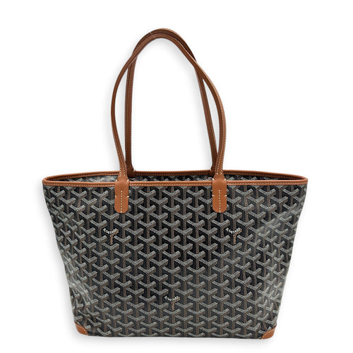 Artois Tote Bag PM Brown in Coated Canvas, Silver hardware