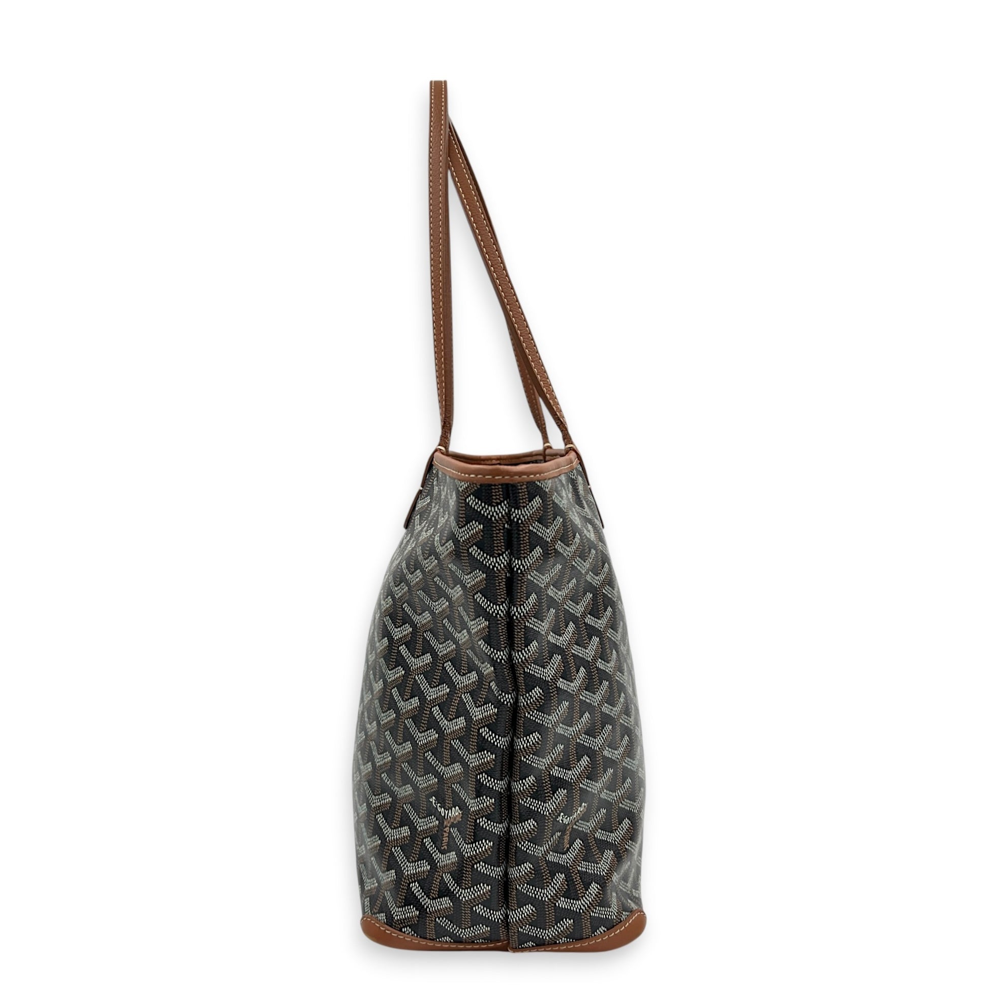 Artois Tote Bag PM Brown in Coated Canvas, Silver hardware