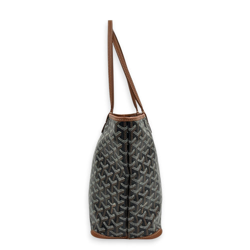Artois Tote Bag PM Brown in Coated Canvas, Silver hardware