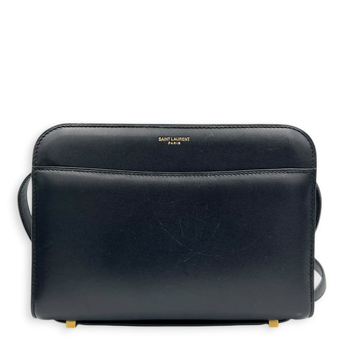 Reverse Satchel Shoulder Bag Black in Calfskin, Gold hardware