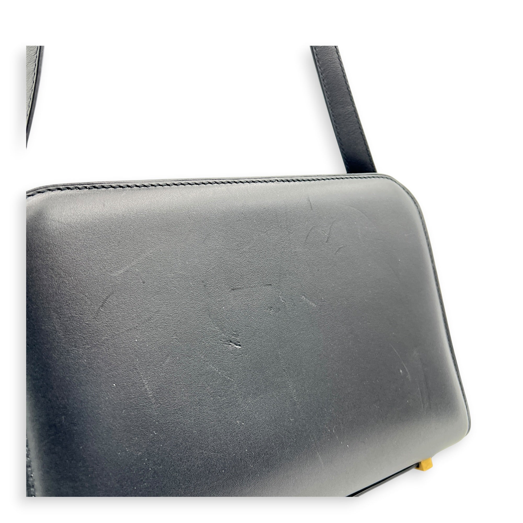 Reverse Satchel Shoulder Bag Black in Calfskin, Gold hardware