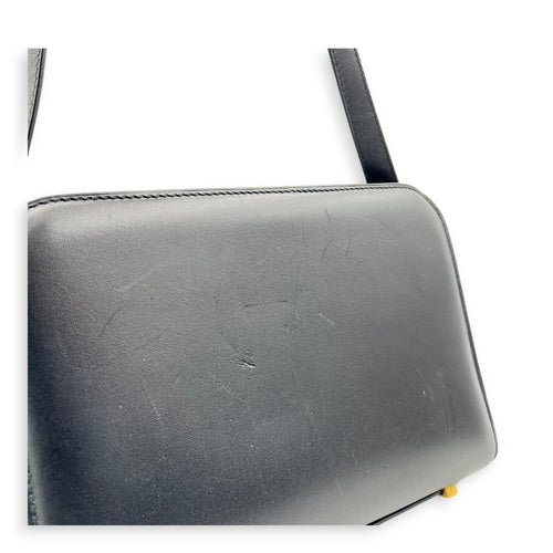 Reverse Satchel Shoulder Bag Black in Calfskin, Gold hardware