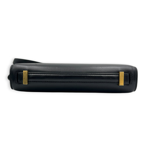 Reverse Satchel Shoulder Bag Black in Calfskin, Gold hardware