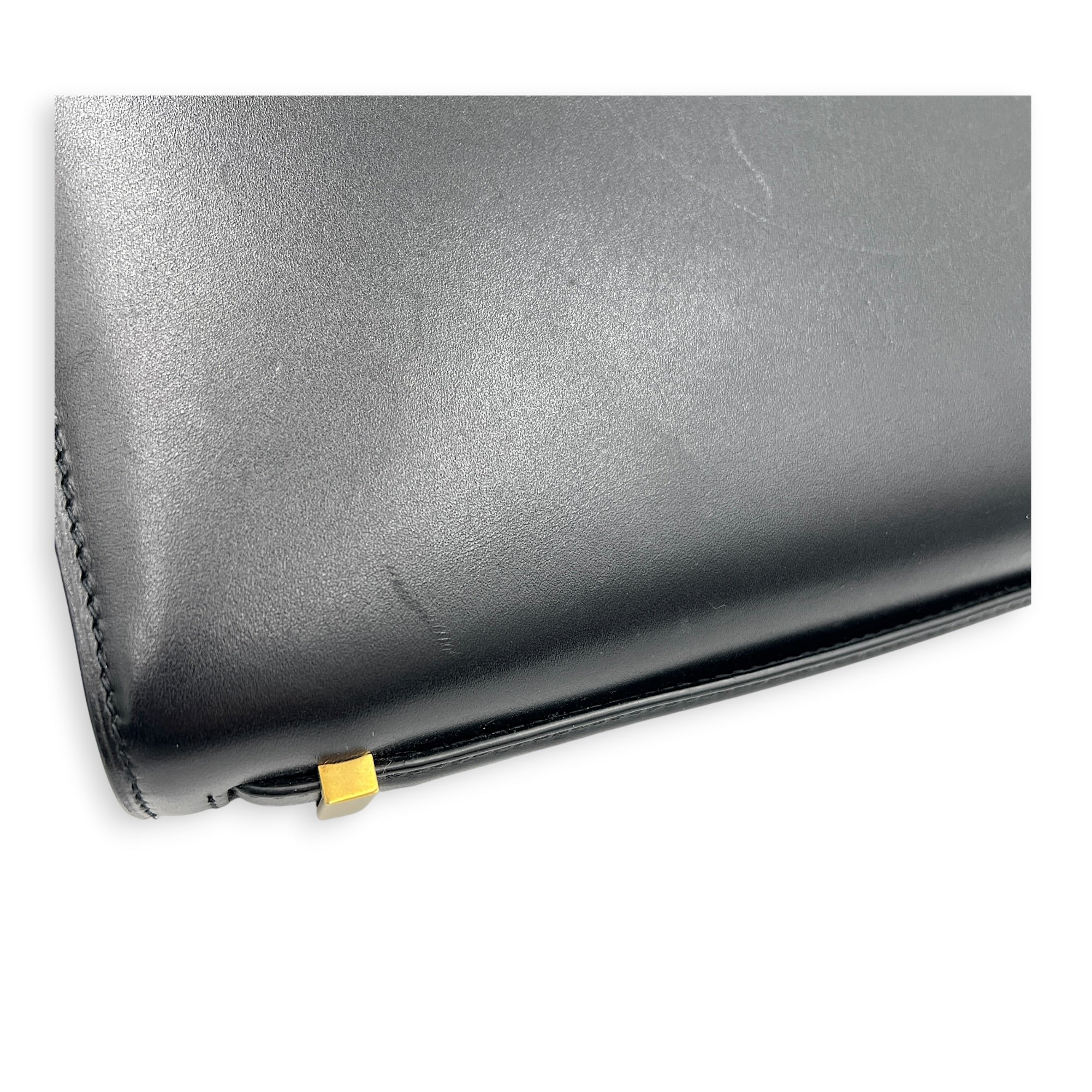 Reverse Satchel Shoulder Bag Black in Calfskin, Gold hardware