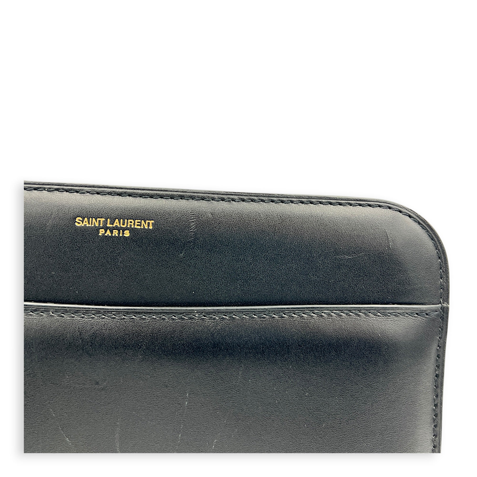 Reverse Satchel Shoulder Bag Black in Calfskin, Gold hardware